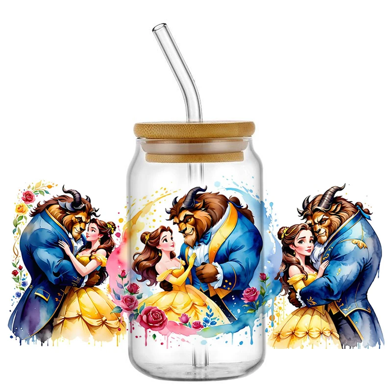 Miniso Cartoon Belle Princess UV DTF Decal Wrap For 16oz Libbey Glass Can Cup Coffee Wholesale Car Sticker