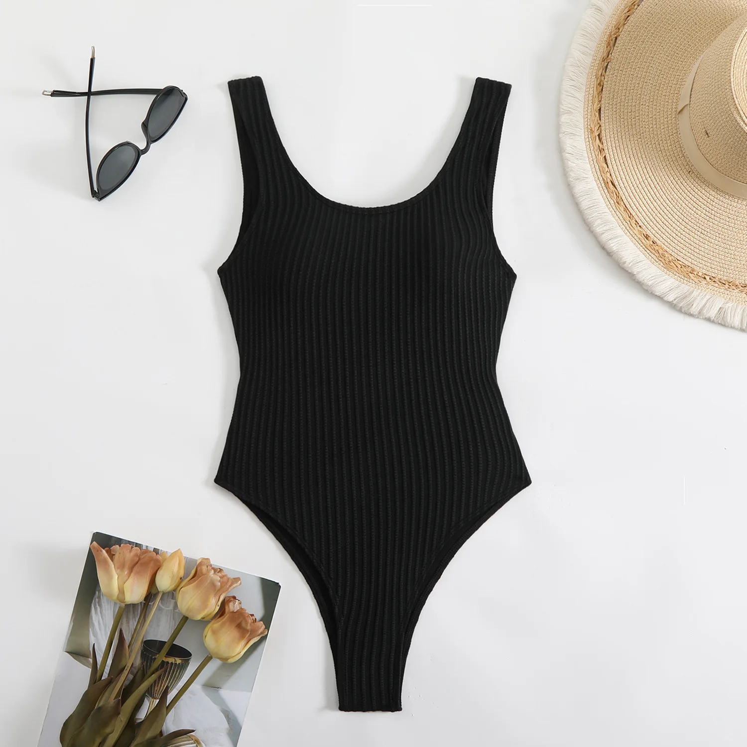 Women\'s Solid Color Red One Piece Swimsuit Summer Beach Vacation Monokini Conservative Bikini Slim Backless Swimwear 2025 New