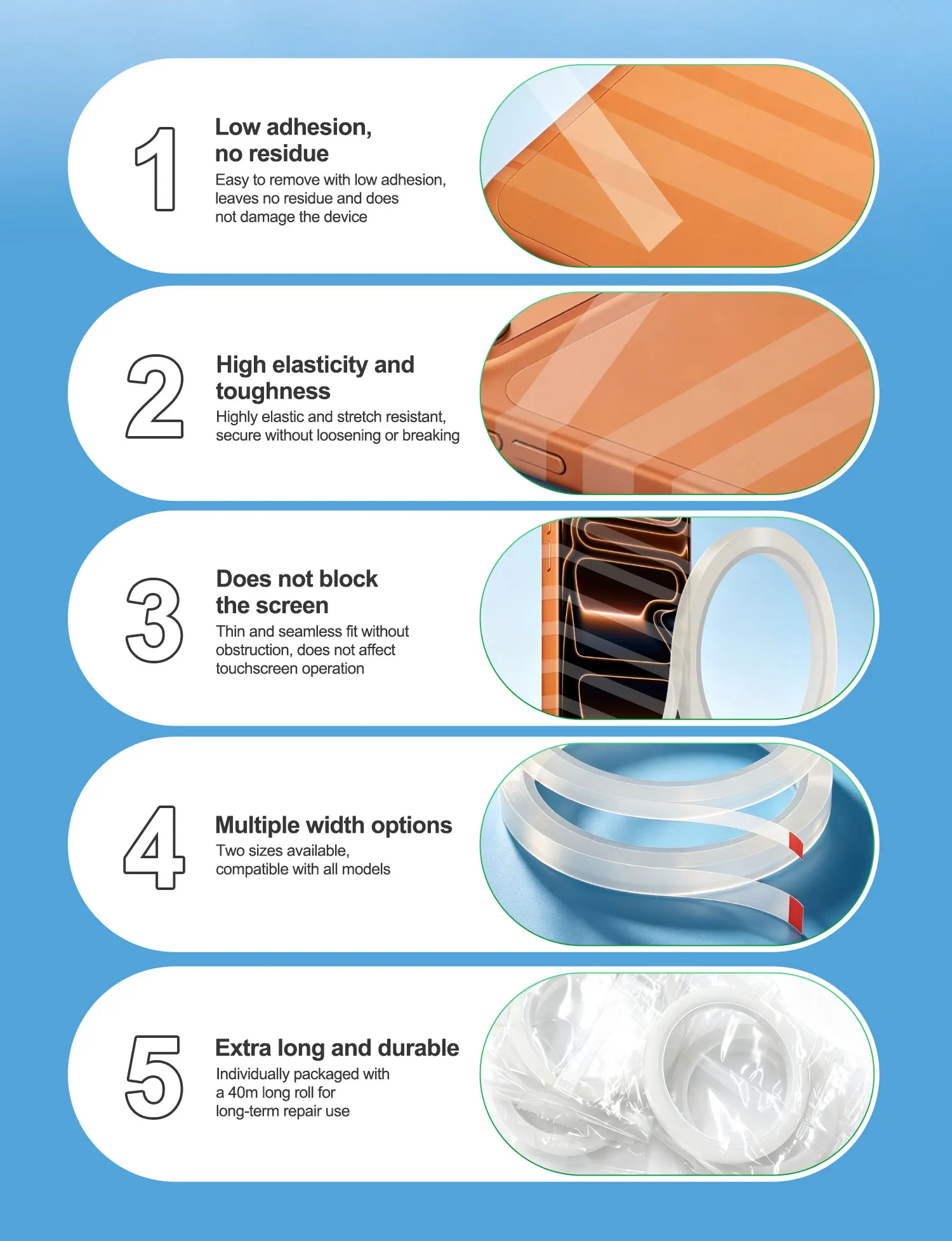 RELIFE HX3 Screen Fixing Tape Low Adhesion No Residue 6mm/10mm Width 40m Length for Phone Screen Back Cover Frame Repair Tool