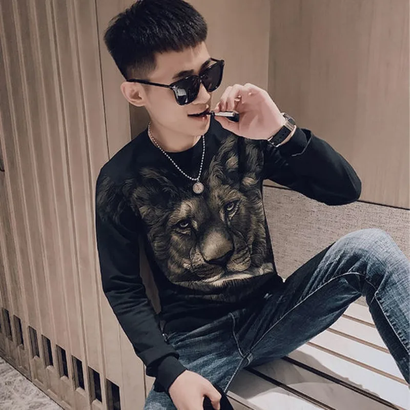 Sweatshirts Voor Mannen Ronde Hals Heren Kleding Top Zwarte Ronde Hals Trui Hoogeloos Maat Koreaanse Luxe Harajuku Mode 2024 Xl