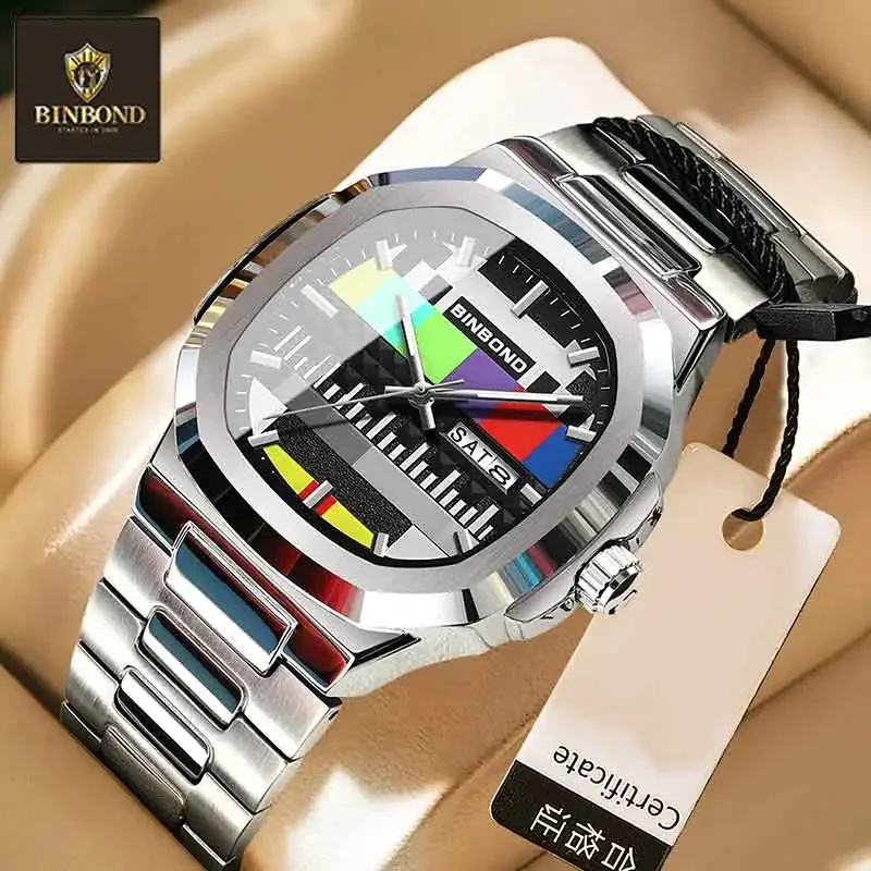 BINBOND Fashion Classic Men's Quartz Watch Square Nostalgic Retro Waterproof Watch Business Fashion Watch Commemorative Day Gift