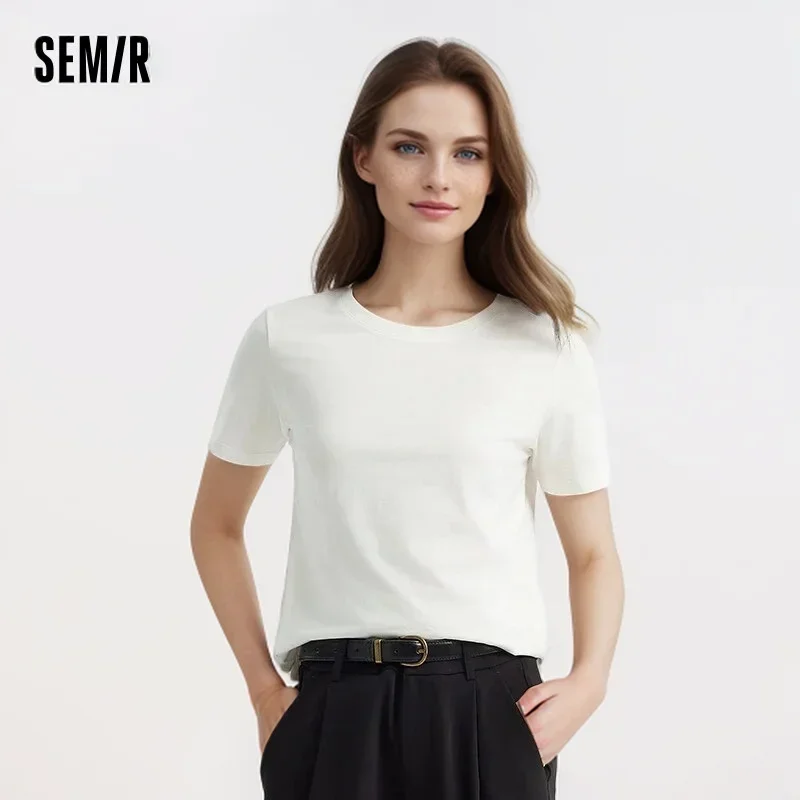 

Футболка Semir женская с коротким рукавом, базовый однотонный Тонкий Топ с круглым вырезом, универсальная рубашка, лето 2024