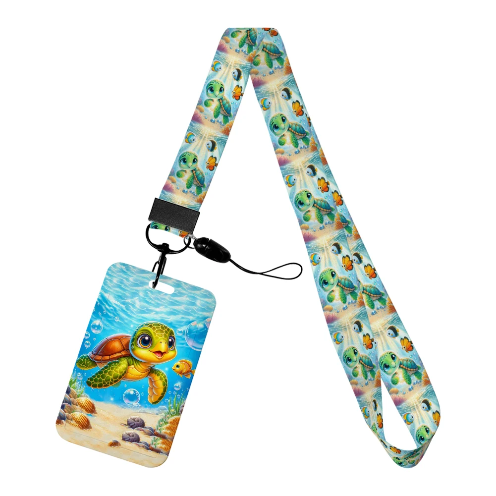 Marine Creature Sea Turtle Card Holder Lanyard with Keychains