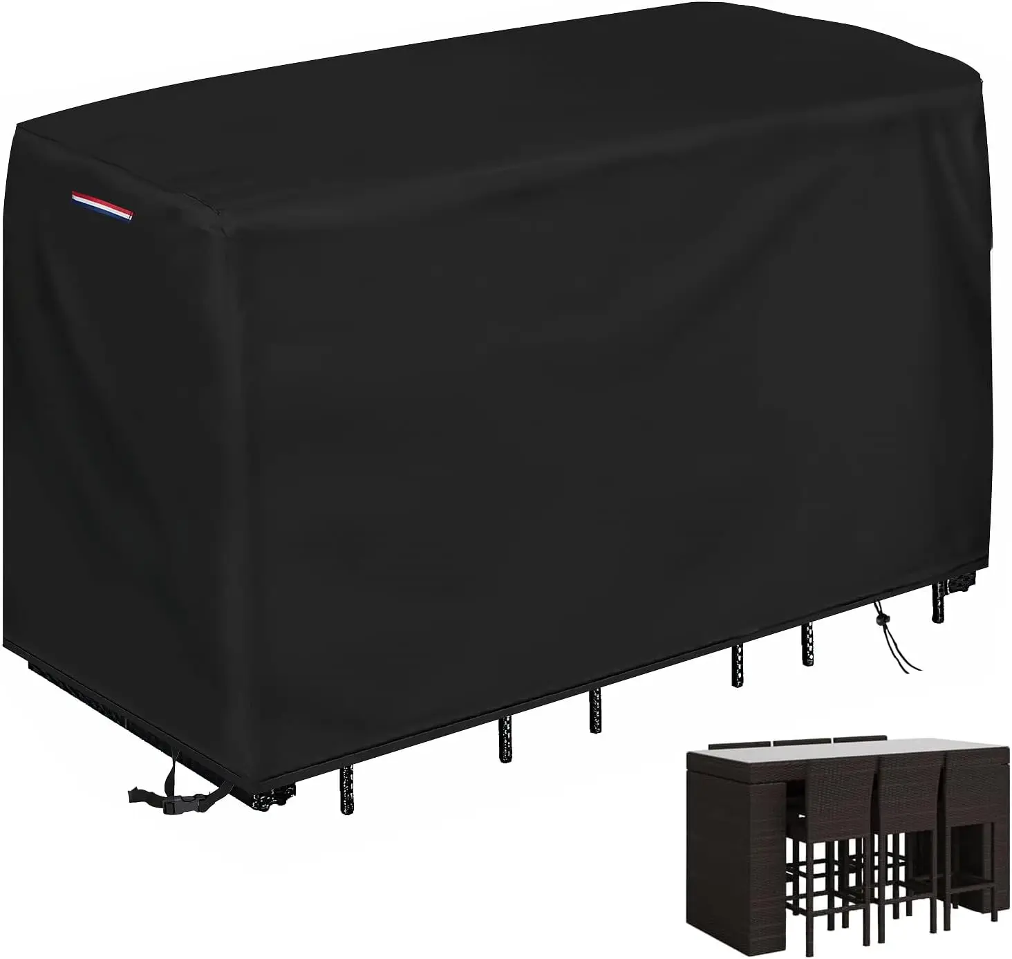 

Heavy Duty Waterproof Outdoor Bar Height Dining Set Cover, Fits Rectangular 76"L Table and Chairs - Durable & Windproof
