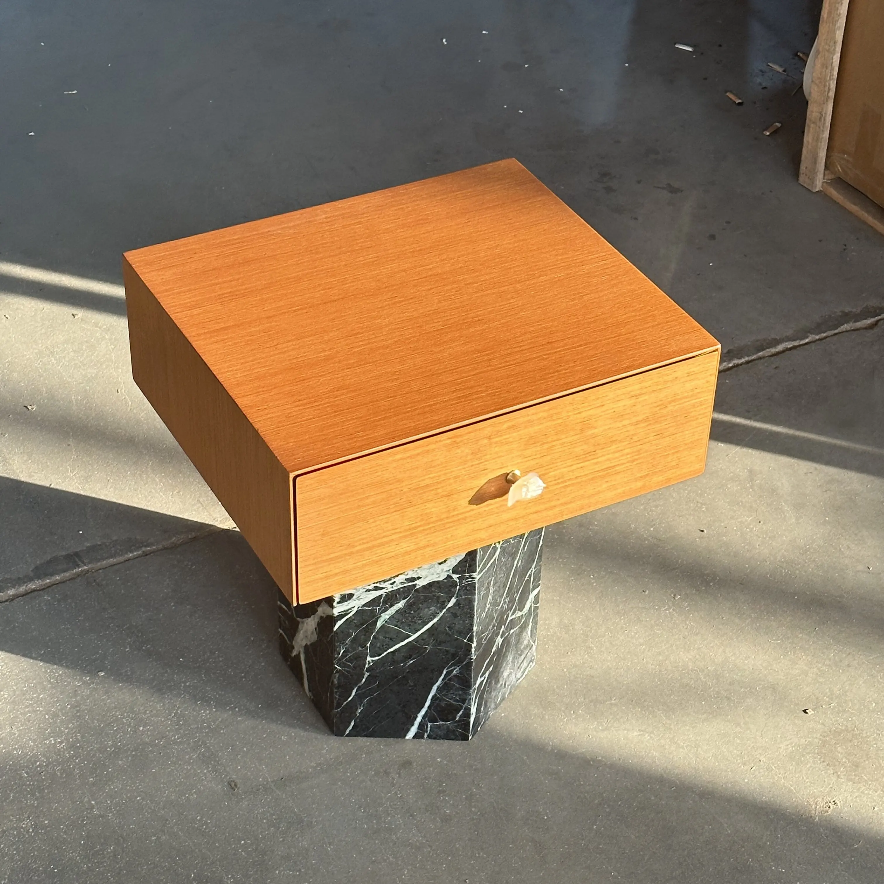 Vintage Wooden Bedside Table Green Marble Base Modern Design Bedside Table Bedroom Apartment Perfect Bedroom Furniture