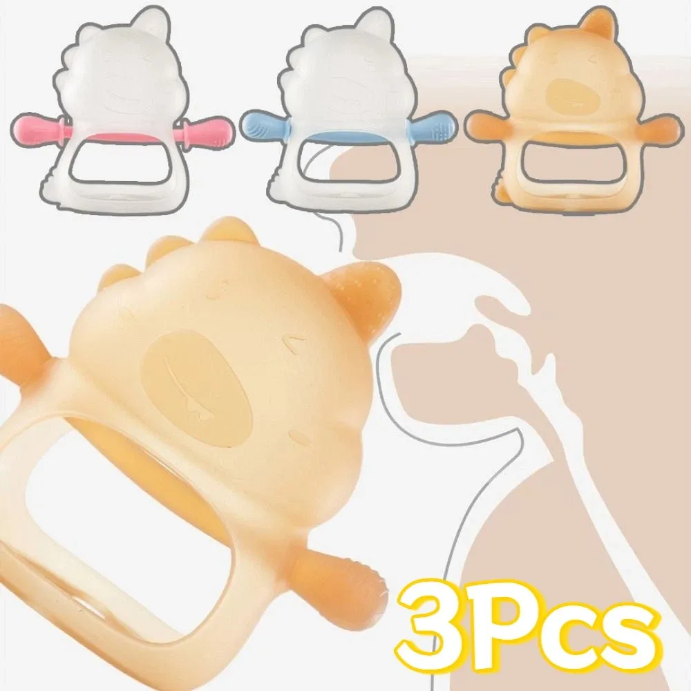 

3Pcs Soft Baby Dinosaur Teether Easy Grip Anti-eating Hand Silicone Baby Teething Toys Anti Dropping Food Grade