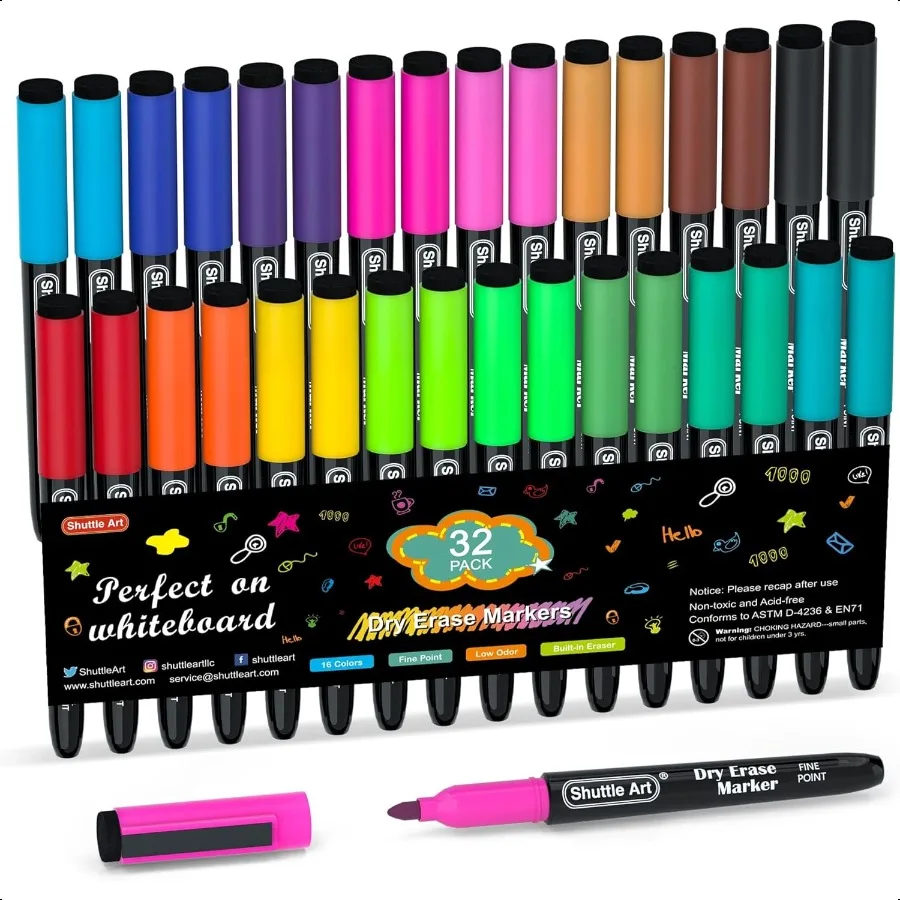 

Dry Erase Markers 32 Pack 16 Colors Magnetic Whiteboard Markers with Erase Fine Point Dry Erase Markers Perfect For Writing on