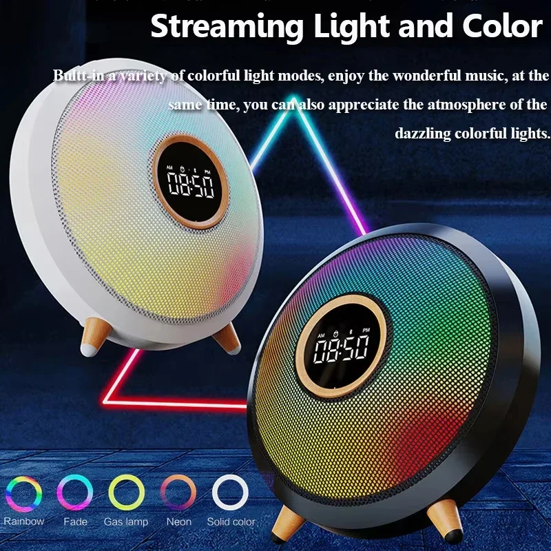 Portable Clock Bluetooth Speaker RGB Ambient Light Subwoofer Wireless Handsfree Call Music Player Support Alarm Clock USB TF AUX