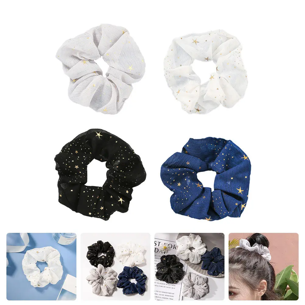 

4Pcs Elegant Star Design Cloth Hair Ropes Flexible Washable Hair Scrunchies Decor for Women Ponytail Hold Comfortable