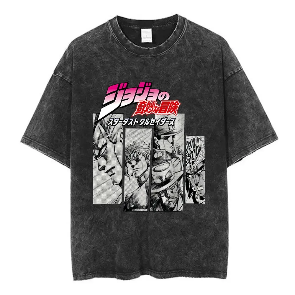 Anime JoJo Bizarre Adventure T-shirt délavé Manga T-shirt hommes femmes vêtements coton surdimensionné décontracté été rétro Harajuku t-shirts