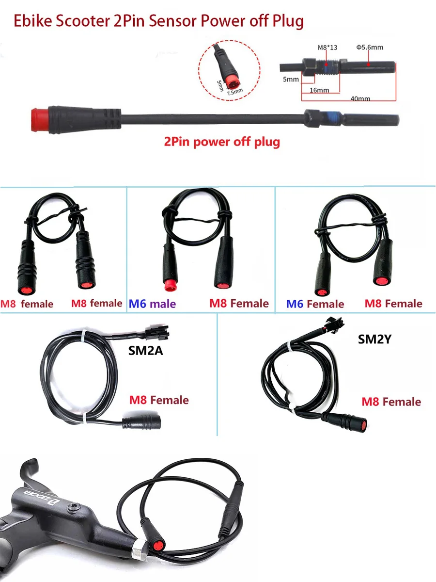 AliExpress NONE Bike Scooter Bicycle E-bike Power Off Signal Cable 2 3 Pin Sensor Connector Ebike Plug M8 2pin Male to M8 M6 SM2A SM2Y Adapter