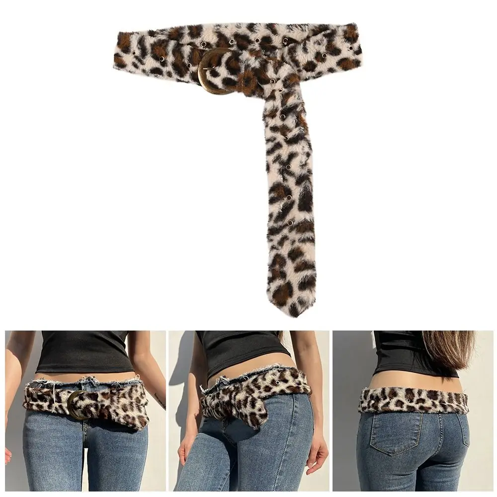 Ceinture en fourrure Punk imprimé léopard pour pantalons en jean, chaîne de taille en peluche Super douce et moelleuse, ceinture personnalisée chaude