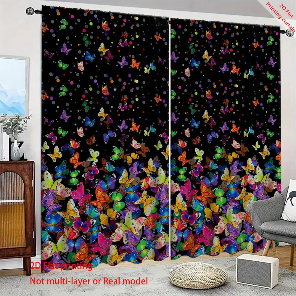 

Butterfly printed curtains, dreamy floral cartoon home decor, bedroom, living room, dormitory, office sunshade curtains