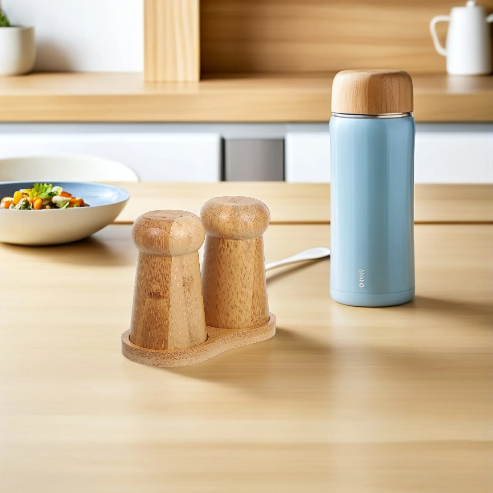 

1 Set Bamboo Seasoning Container Lid Airtight Salt Sugar Storage Jar Multi-Compartment Spice Organizer Kitchen Condiment Box