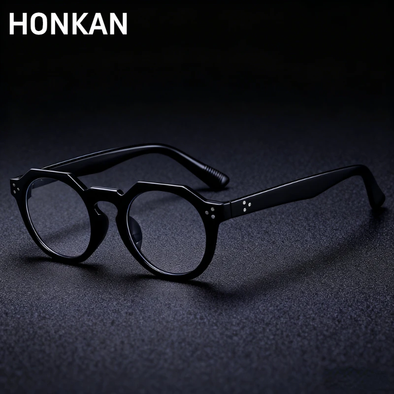 Kacamata Anti Cahaya Biru Desainer Rivet Eyewear, Kacamata Komputer Bulat Retro, Kacamata Optik Pemblokir Biru untuk Pria Wanita