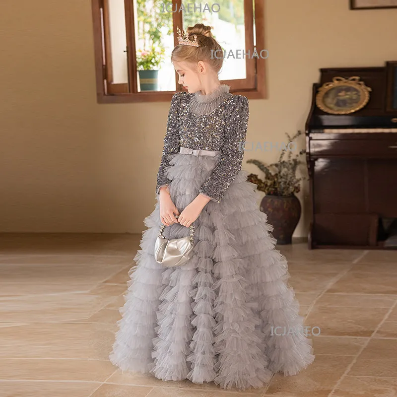 2026 Children Girls Formal Dress Costume New Tutu Elegance Princess Gown Birthday Party Piano Performance Host Pageant Outfit