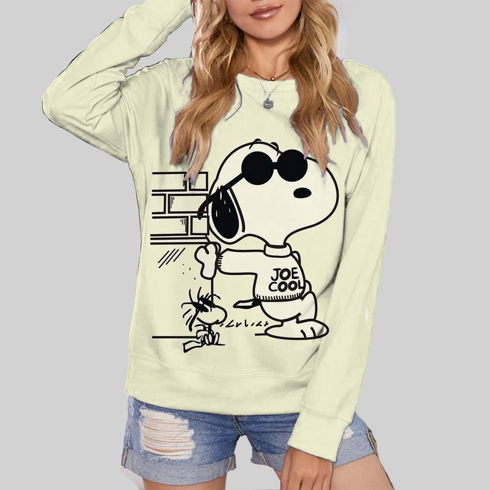 Cute Snoopy print Womens Hoodie Personality Crewneck Hoody simple Oversize Sweatshirt Fashion Casual Female Sportswear