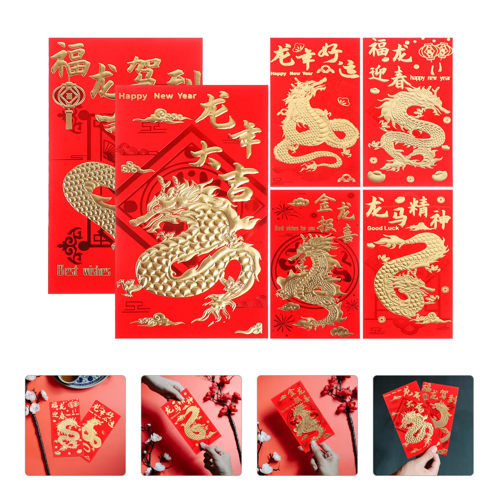 

30Pcs Traditional Red Envelopes Paper Red Packets for Lunar New Year Gift Giving Blessings Prosperity Festive Dragon Design Cash