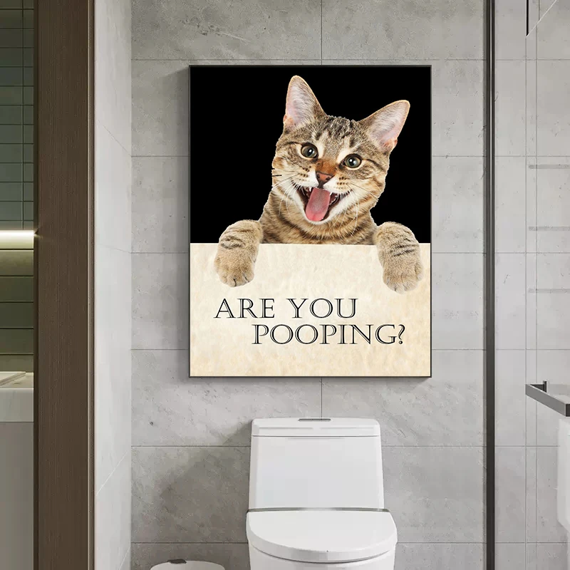 Canvas Painting Funny Bathroom Posters Prints Cute Cat Are You Pooping Wall Art Picture For Toilet Room Home Decor Cuadros