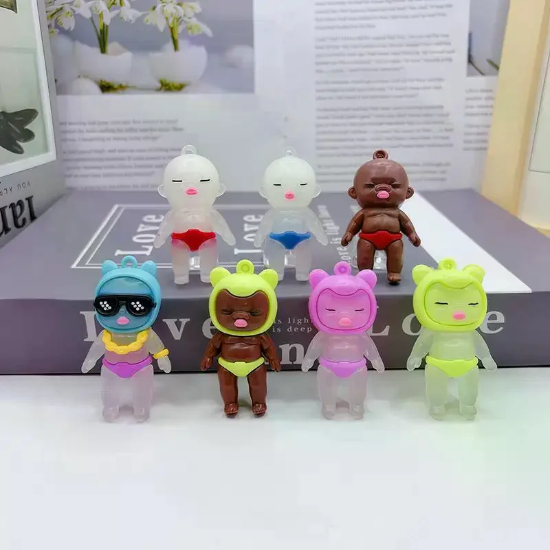 5Pcs Kawaii Natasha Keychain Squishy Fidget Toys Keychain Sun Color Change Black Doll Keychain Bag Charm Pendant Party Gifts
