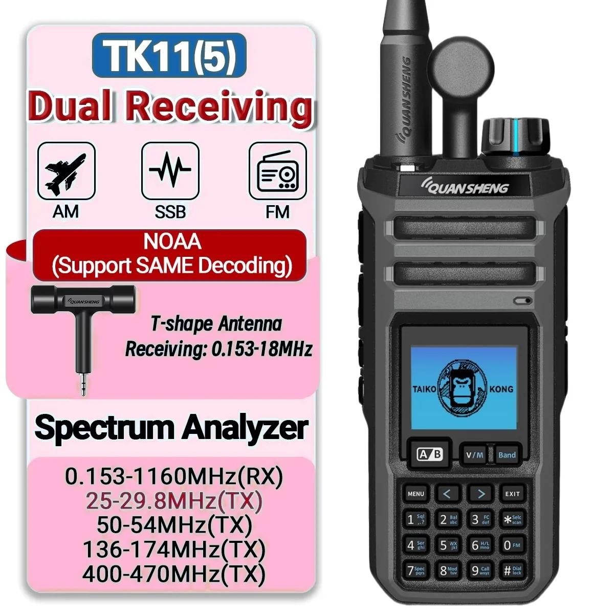 

Cb Radio Quansheng Tk11 5 Walkie Talkie Am Fm Noaa 27Mhz Portable Two Way Radio 10W Long-Range Walkie-Talkies Camping