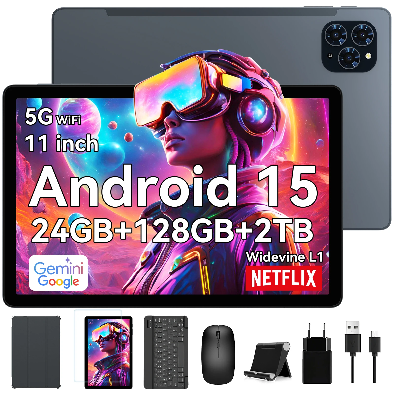 TABWEE T90 Android 15 11'' Tablet PC with Keyboard, Gemini AI, 8+
