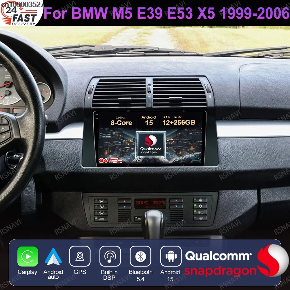 

Android 15 For BMW M5 E39 E53 X5 1999-2006 Stereo Autoradio Head Unit Wireless Carplay Auto Car Radio QLED 4G LTE 5G WIFI DVD BT