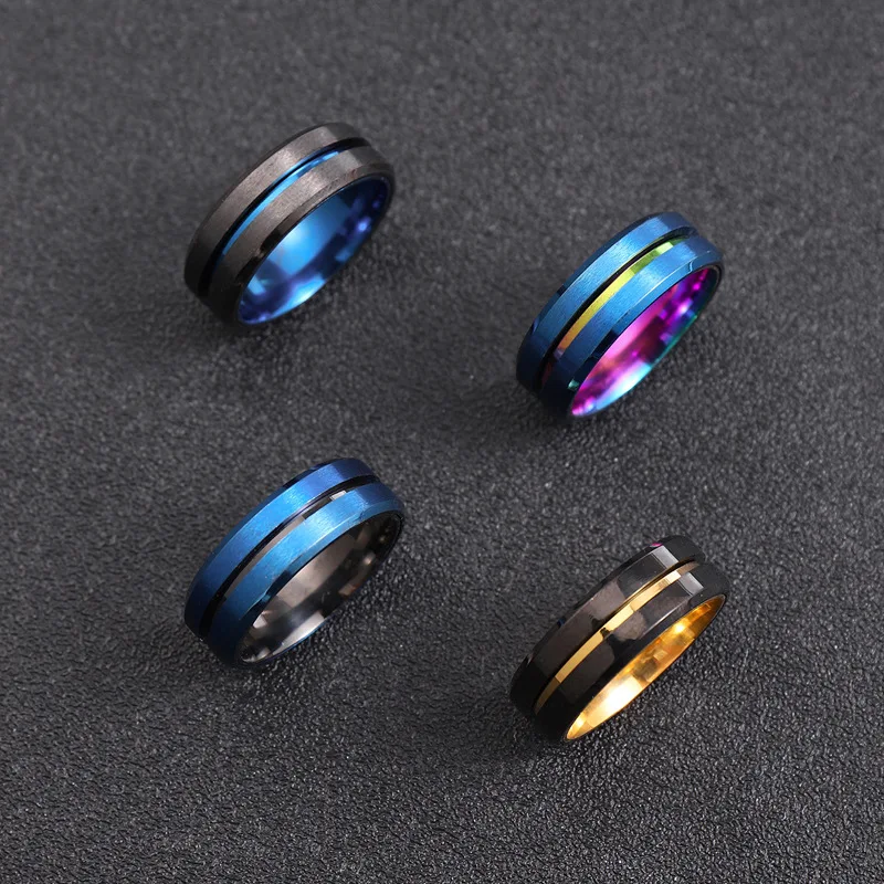 Cross-border Supply Of Stainless Steel Jewelry two-color Splice Brushed Matte Rotary Titanium Steel Ring For Men And Women Manuf