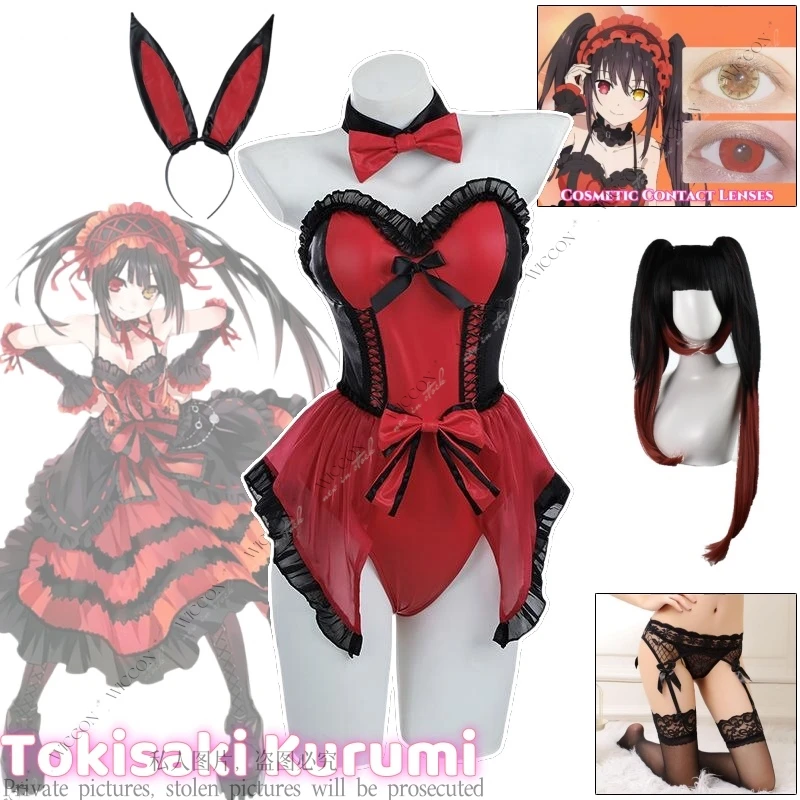 

Tokisaki Kurumi Bunny Girl Anime Costume Anime Date a Live Red Sexy Cosplay Jumpsuit Cosmetic Wig Socks Nightmare Eyes Tokisaki