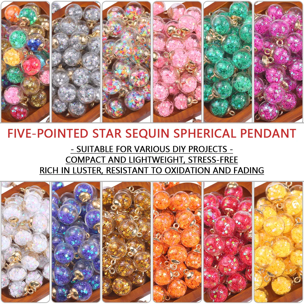 

10pcs/lot 16mm Glass Transparent Ball Star Beads Sequins Charms Pendant for Bracelet DIY Jewelry Making Accessories Wholesale
