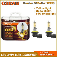 OSRAM FOG BREAKER HB4 9006FBR P22d Headlight 12V 51W 2600K +200% Yellow Fog Light +60% Bright Car Halogen Lamps (Pair)