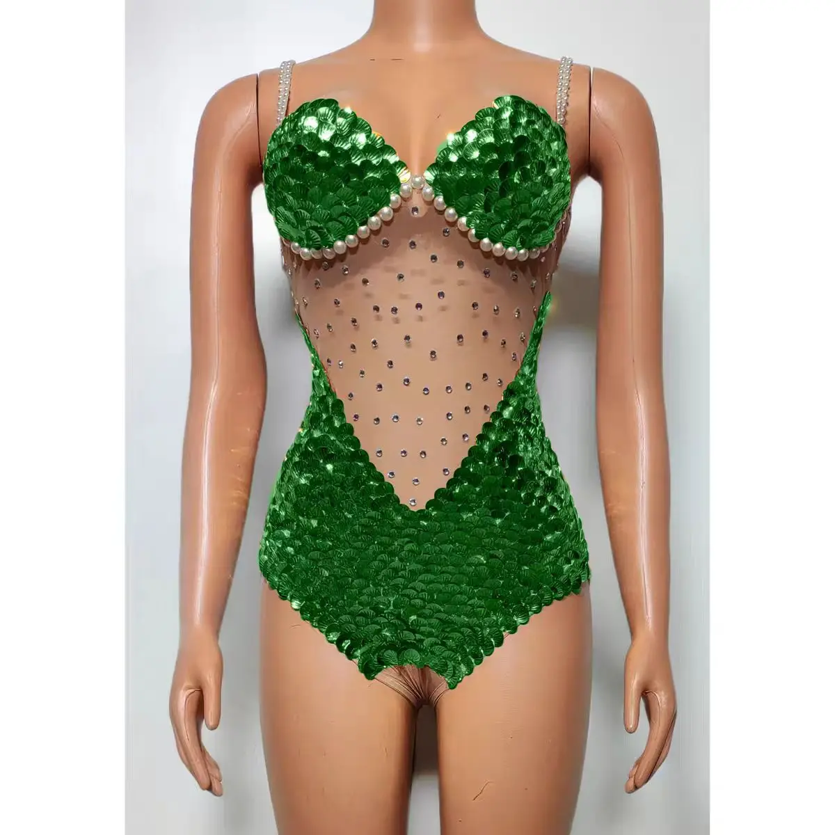 Diamond Studded Sequins Slim Fit Sexy Jumpsuit Nightclub Bar DJ Female Singer Dance Team Stage Clothing Party Theme Show Costume