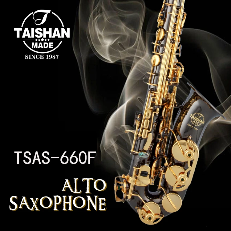 Musical Instrument Black Nickel Plated Color Eb Alto Saxophone With Gold Lacquer Keys For Performance