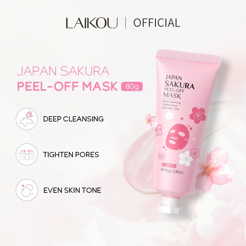 LAIKOU Giappone Sakura Peel-Off Maschera per il viso Schiarente Idratante Pulizia profonda Rimuovi punti neri 80g