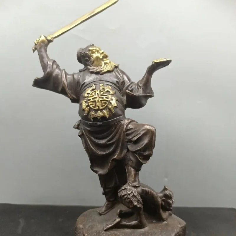 Antique Zhong Kui Tian Guan Blessing Copper Statue Decoration Home Living Room Office Craft Ornament