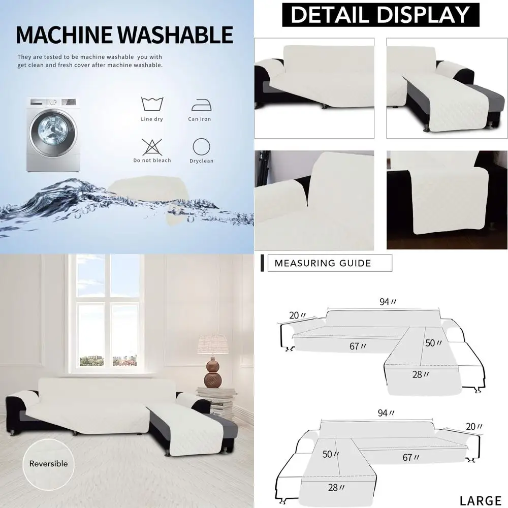 

Reversible L-Shape Sofa Slipcover for Sectional Couches, Pet-Friendly Protector (Large, Ivory)