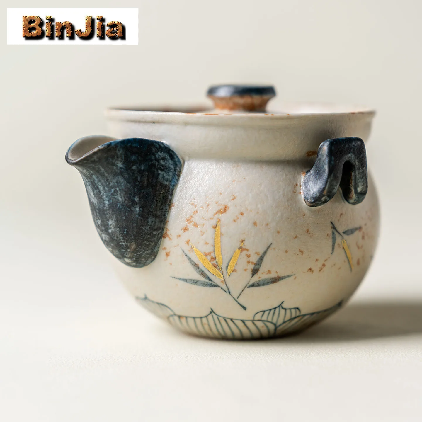 120ml Hand-painted Gold Drawing Bamboo Lotus Teapot Handmade Tea Infuser Pot Tea Maker Kettle With Strainer Cha Collection Craft