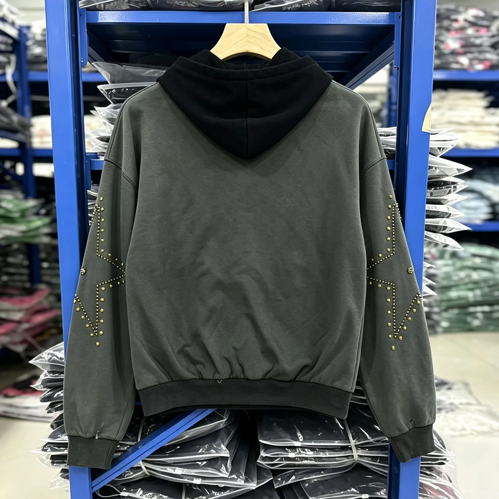 American High Street SATOSHI Hooded Sweatshirts Contrast Color Rivet Letter-style Pullover Men Women Vintage Loose Hoodie