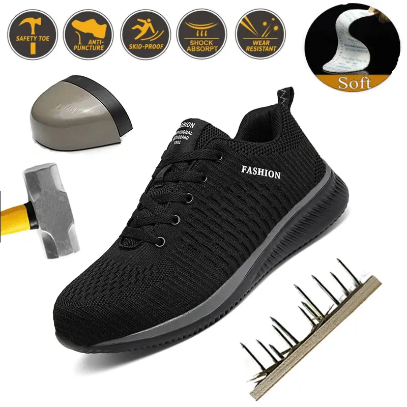 New Work Sports Shoes Steel Toe Cap Men's Safety Shoes Anti-piercing Waterproof Work Shoes Fashion Indestructible Outdoor Shoes