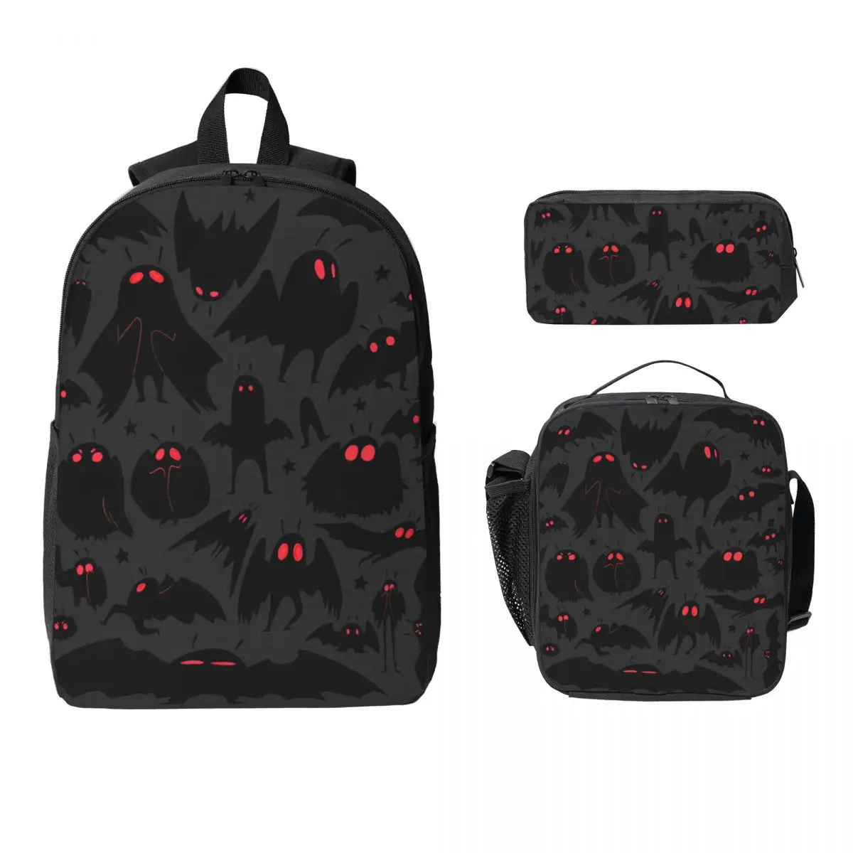 

Cute Cryptids Mothman Pattern Backpack Student Boys Girls BookBag School Bag Shoulder Bags 3ps Insulated Lunch Bag Pencil Case
