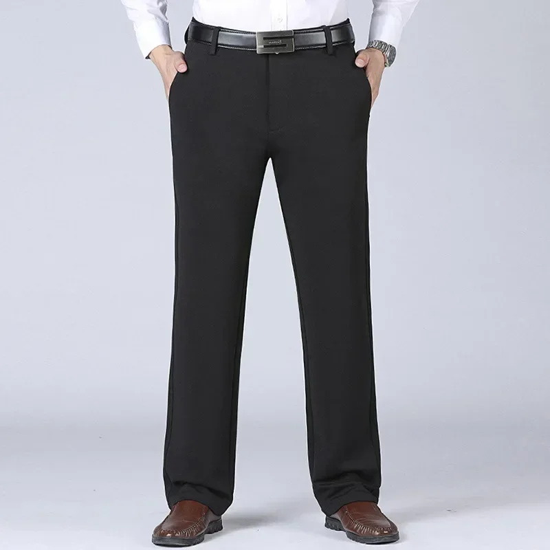 Pantalones de negocios de talla grande para hombre, traje recto de cintura elástica, de trabajo formales pantalones largos, pantalones casuales, 90-155kg, talla grande 40-52