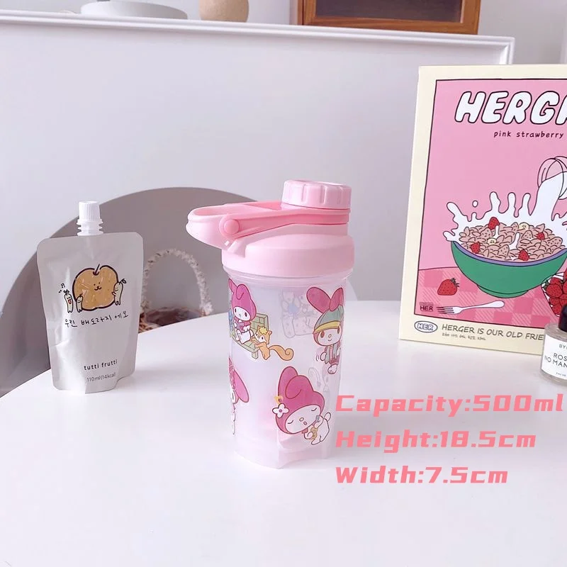 Cute Sanrio Kuromi Hello Kitty DIY Sticker Cup Anime 500ml Large Capacity Portable Plastic Shaker Cup Cartoon Cute DIY Stickers