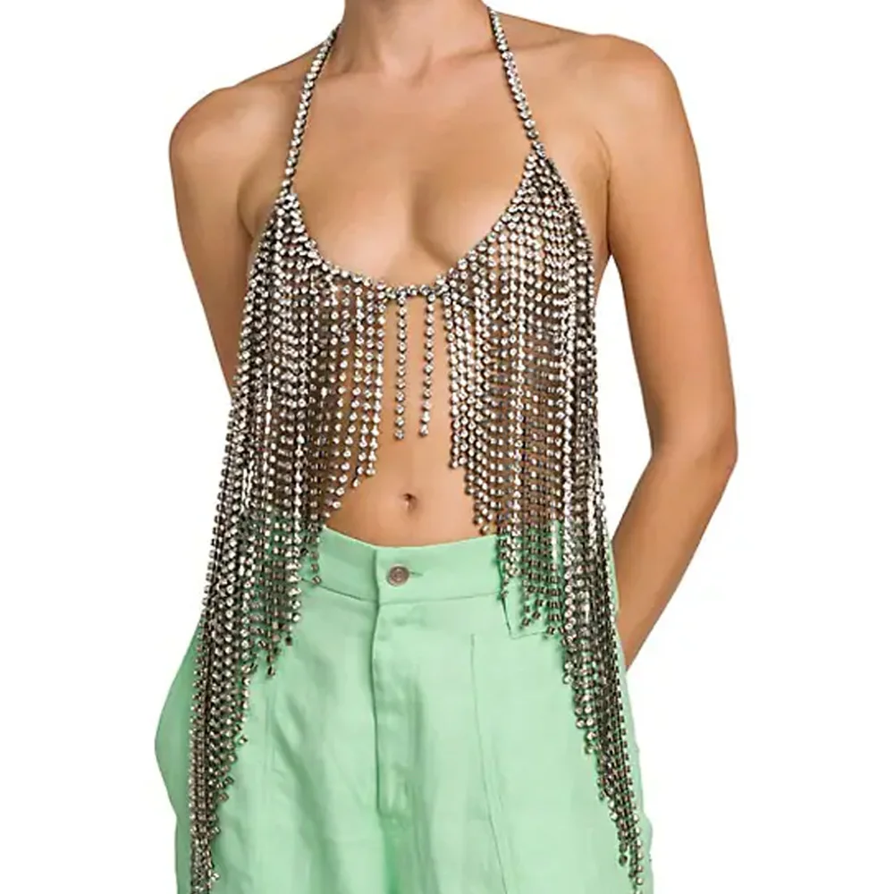 Body Jewelry Woman Fashion Sexy Sling Tassel Chest Chain Trend Rhinestone Body Chain Bikini Night Club Party Bra Chain