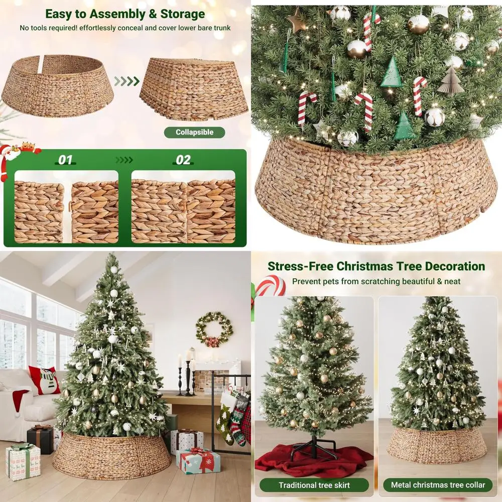 

Воротник для рождественской елки из ротанга, 42 дюйма, юбка из 5 предметов из гиацинта, плетеная крышка для основания елки с вырезом на шнуре для домашнего декора, Livi