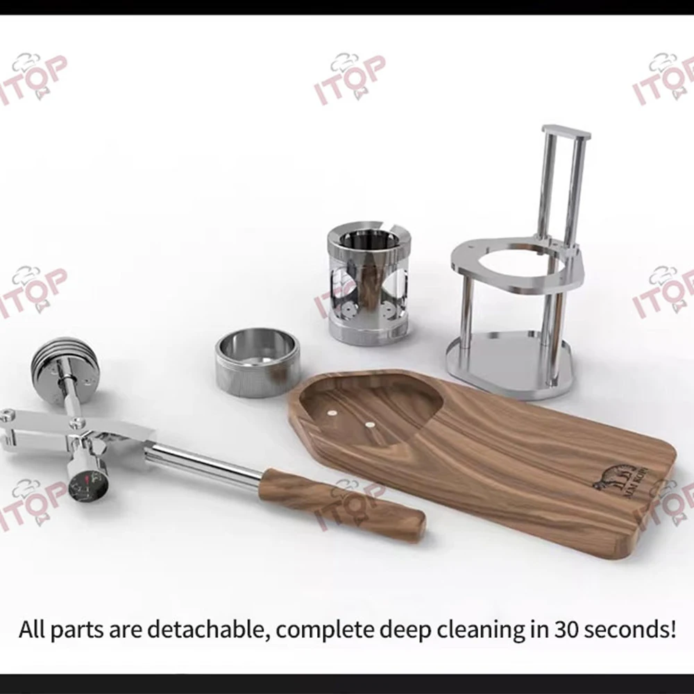 ماكينة صنع القهوة بالضغط اليدوي ماكينة القهوة للتخييم قابلة للفصل هيكل من الفولاذ المقاوم للصدأ + سعة قاعدة خشبية 80 مل HPEM-W1