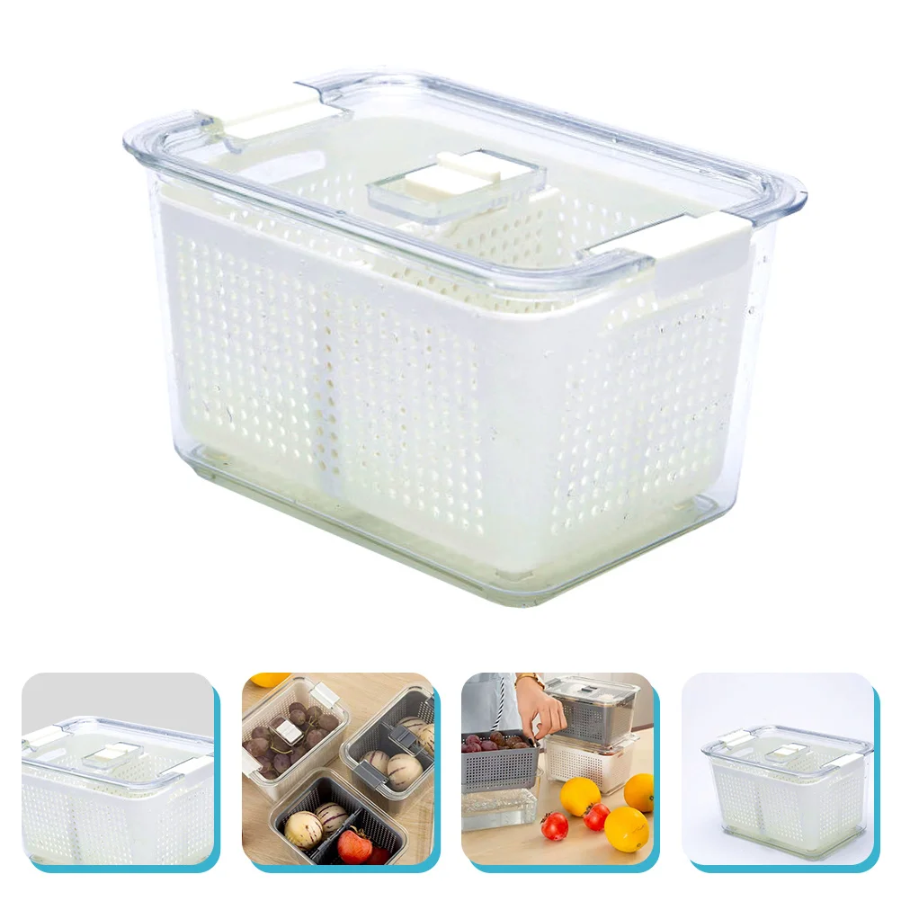 

Food Storage Container for Refrigerator Organizing Crisper Organizer Bin Drain Basket White Abs
