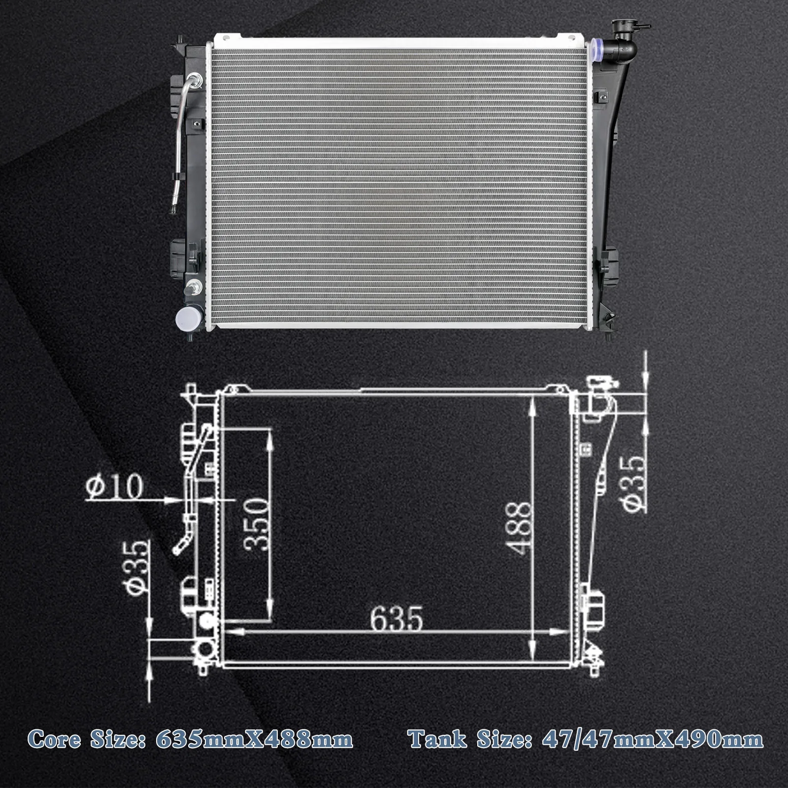 Aluminium Radiator for 11-16 Kia Optima Cadenza, 11-17 Azera Sonata, GAS, 13191