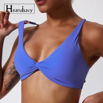 Hearuisavy الرياضة الصدرية للصدمات رفع الصالة الرياضية المرأة سريعة الجافة ملابس لليوجا مطوي تصميم حمالة تجريب المحاصيل الأعلى الإناث