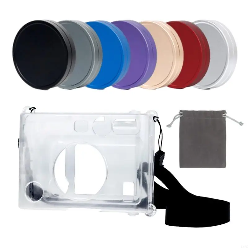 Clear Case For Fujifilm Instax Mini EVO Instant Film Camera Crystal Hard Shell Cover +Alloy Camera Lens Cover Cap