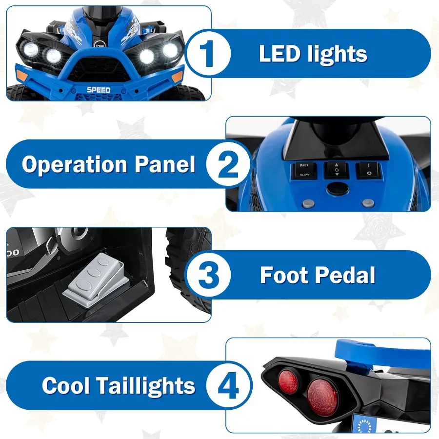 Ride on ATV 12V 4 Wheeler Quad Toy Vehicle with Music Horn High Low Speeds LED Lights Electric Ride On Toy Battery Powered Whee